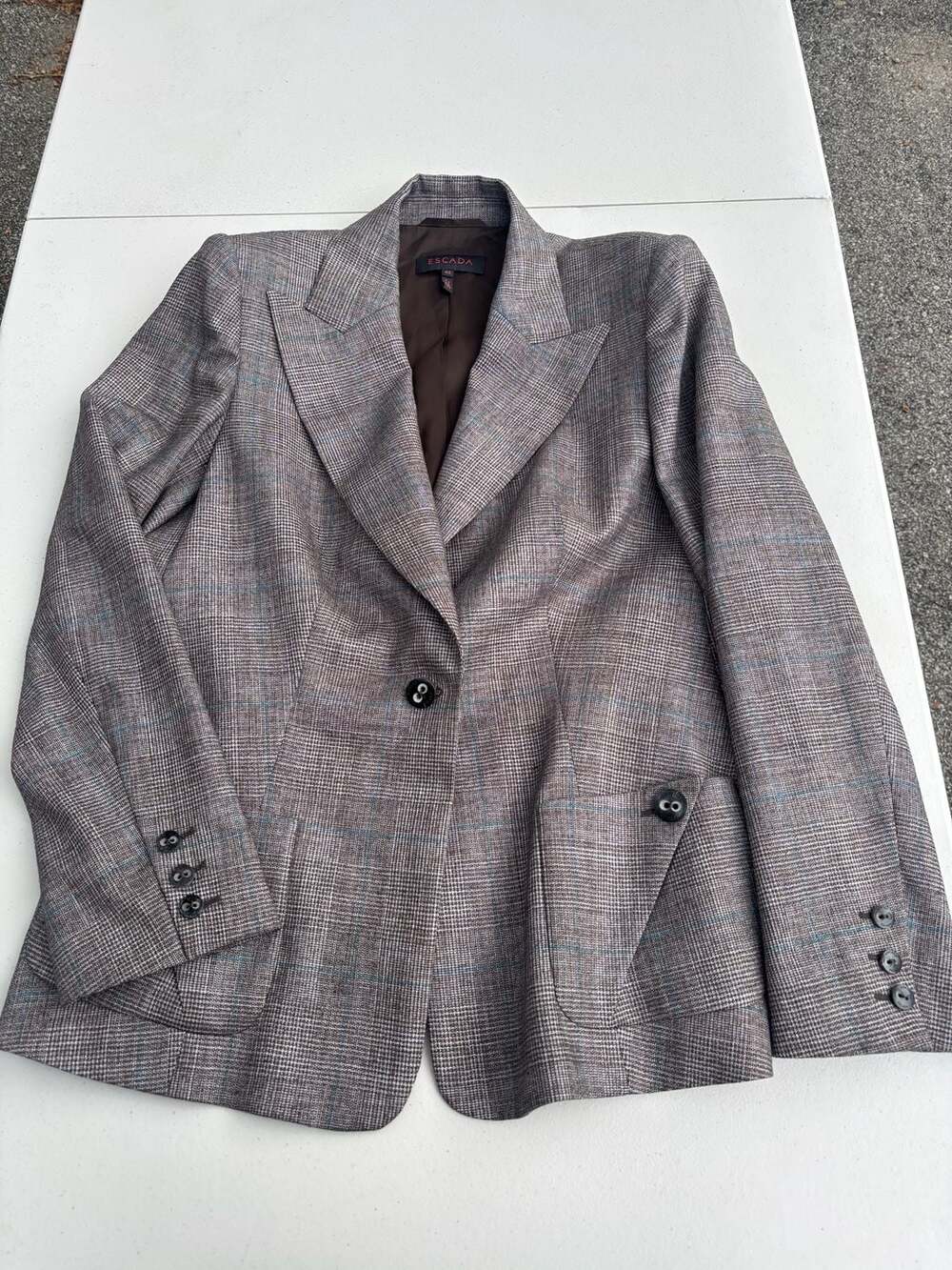Vintage Escada Plaid Blazer Size 42 Brown Glen Check Wool Sport Coat